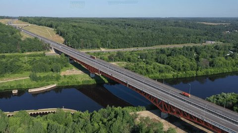 Drone Moving Upward beside Elevated Highway Bridge