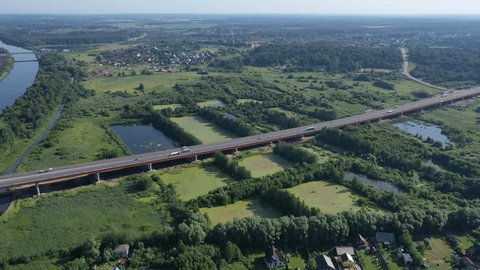 Aerial Rising Shot Long Bridge over Wetlands