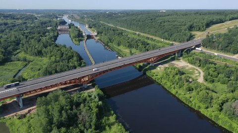 Drone Horizontal Rotation Showing Bridge Canal System