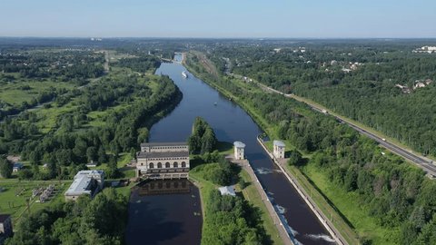 Smooth Sideway Drone Flight over Canal Camera