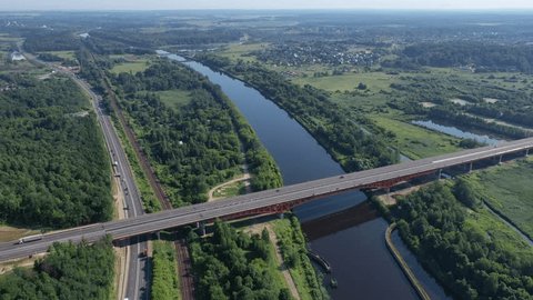 Drone Descending Sideways over Bridge