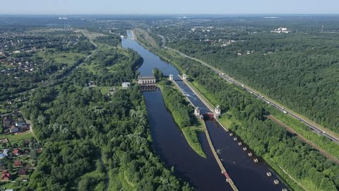 Turning Flight above River Locks Forest Landscape