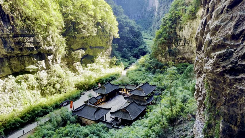 View of the temple in Wulong National Park, Chongqing,