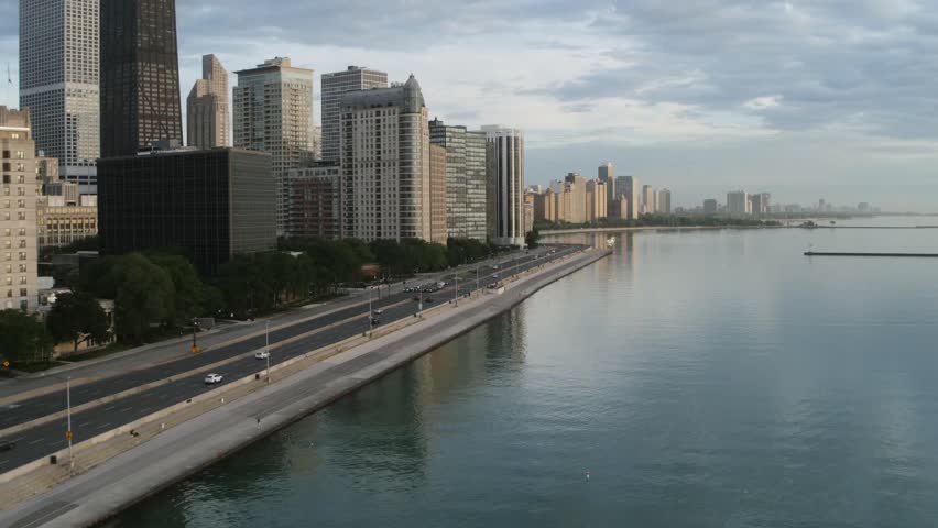 Modern seaside boulevard with tall buildings