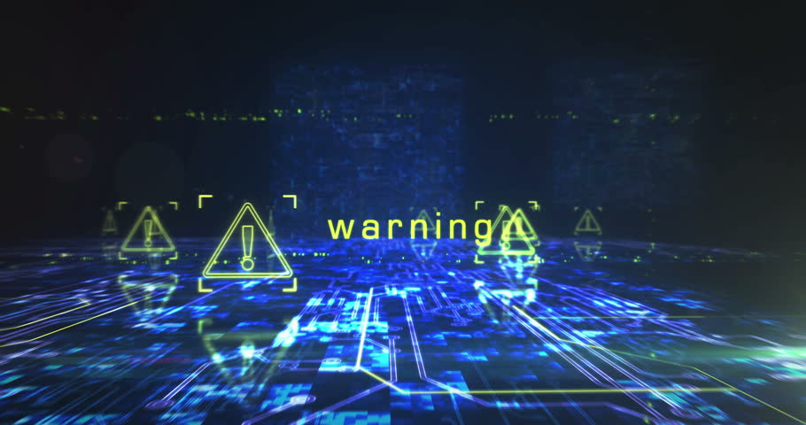 Alert warning and security breach alert symbol abstract cyber concept. Digital technology background seamless and loopable dynamic 3d animation.