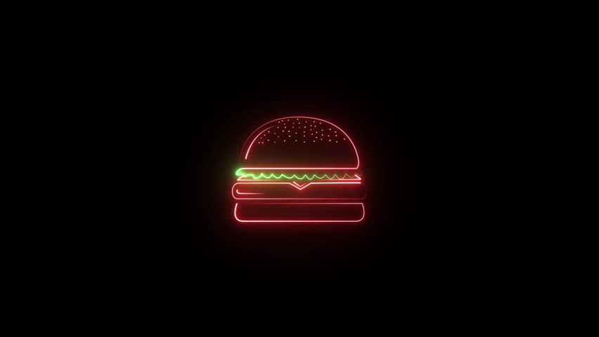 a digital illustration of a hamburger in the style of a neon sign.
