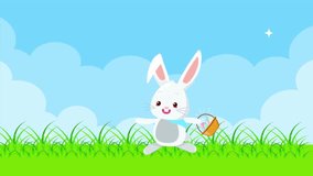 A cheerful 2D animated Easter card featuring colorful painted eggs and a cute rabbit. The scene captures the festive spirit of Easter with playful decorations and spring-themed elements, ideal. - Powered by Shutterstock - Get 15% off with code: PIKWIZARD15