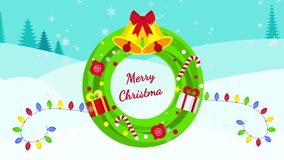 A festive video featuring a Christmas wreath designed for a house door, made with coniferous branches and traditional holiday decorations. Ideal for seasonal greetings, home decor inspiration. - Powered by Shutterstock - Get 15% off with code: PIKWIZARD15