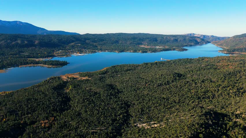 Aerial View of Big Bear Lake and Surrounding Forest
