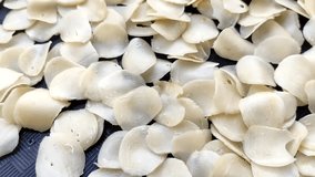 Raw cracker slices drying on a tray, indonesian traditional snack food background - Powered by Shutterstock - Get 15% off with code: PIKWIZARD15