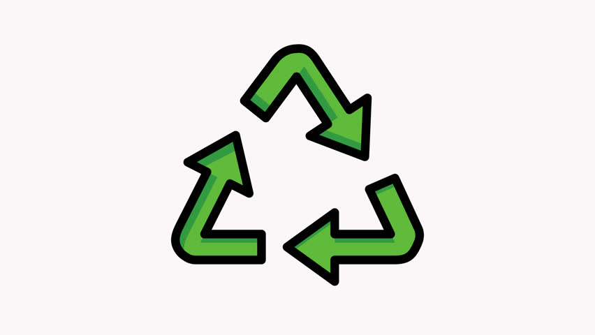 Animation icon features a green recycling symbol made of three curved arrows forming a continuous loop, representing reuse, waste reduction, and environmental responsibility. Its clean and modern styl
