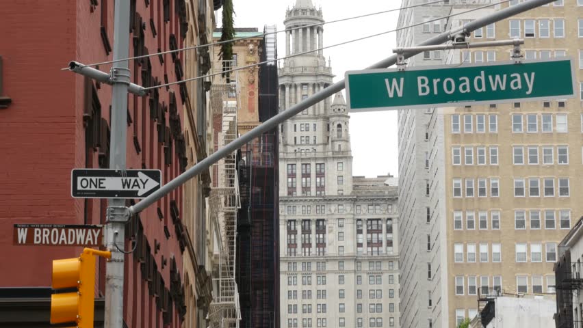 New York City Downtown Civic Center, United States of America. Manhattan municipal building 1914 old historic architecture. Government administration authority. W Broadway street sign, Chambers street