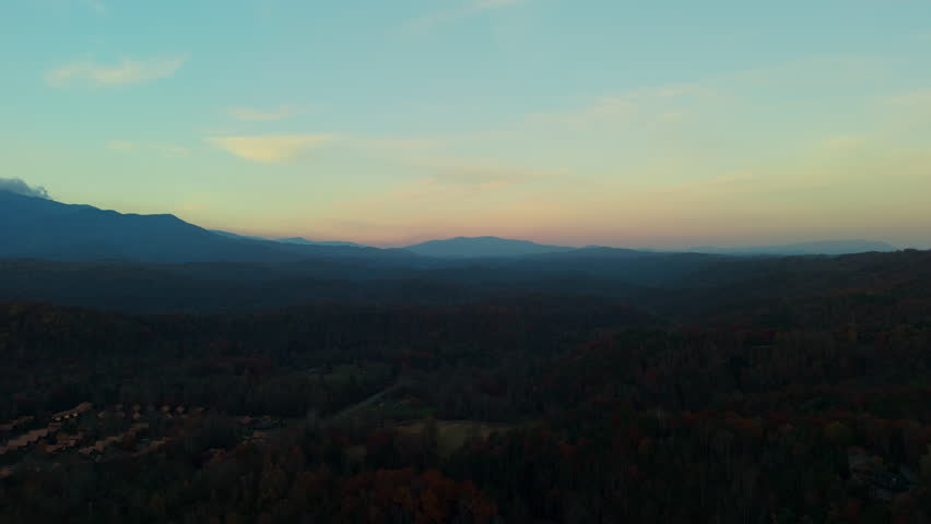Drone view of Smoky Mountains , travel, nature, tourism, Tennessee scenery, and atmospheric landscape footage