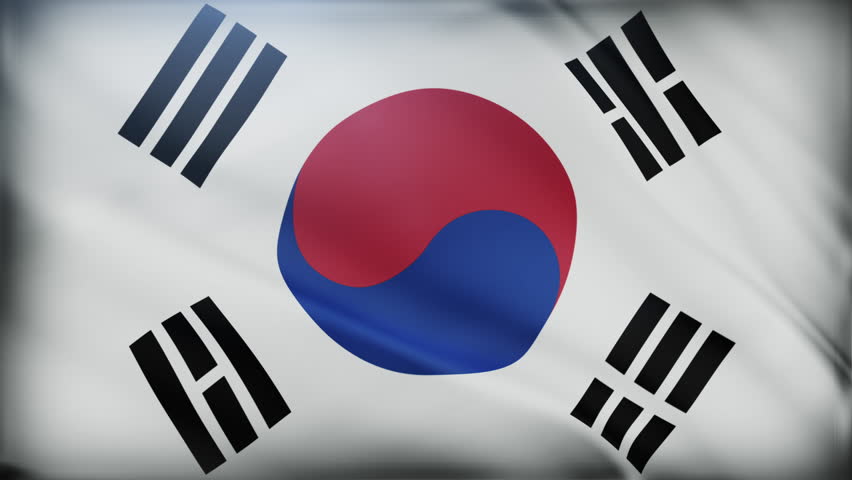 This video features the flag of South Korea, also known as Taegeukgi. It has a central Taegeuk symbol with red and blue, surrounded by black trigrams on a white background.