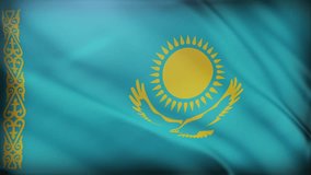 A close-up view of the national flag of Kazakhstan, with its blue background, golden sun, and steppe eagle waving gently. This flag is a symbol of Kazakh identity and pride. - Powered by Shutterstock - Get 15% off with code: PIKWIZARD15