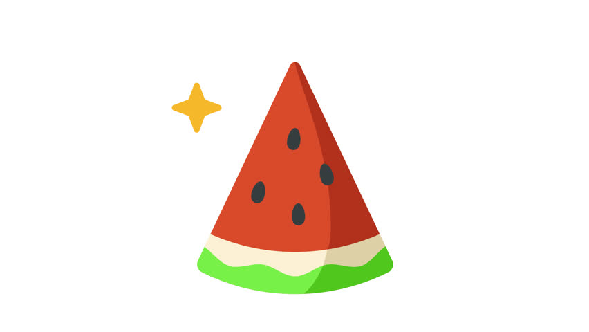 Bouncing watermelon slice with seeds and star effect