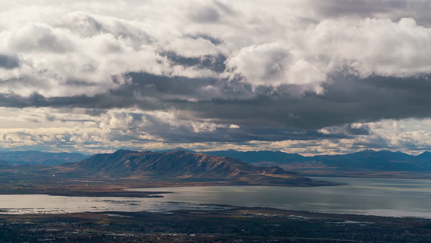 Timelapse looking across Utah Valley towards West Mountain as clouds move through the sky.