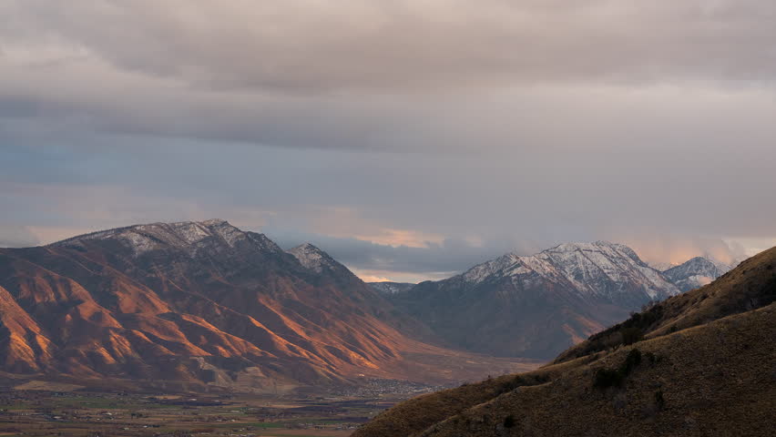 Sunset timelapse over the Nebo Mountain range looking across Utah Valley from West Mountain.