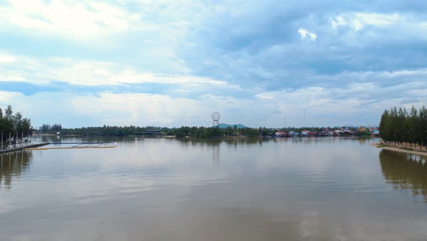 Kampot Cambodia riverside Preaek Tuek Chhu River Southeast Asia aerial drone