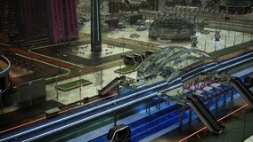 A photorealistic 3D CGI cinematic establishing shot of a dystopian, post-apocalyptic cyberpunk city. Features towering neon ruins, flying vehicles, and a dramatic orange sky. Ideal for Sci-Fi, game en - Powered by Shutterstock - Get 15% off with code: PIKWIZARD15