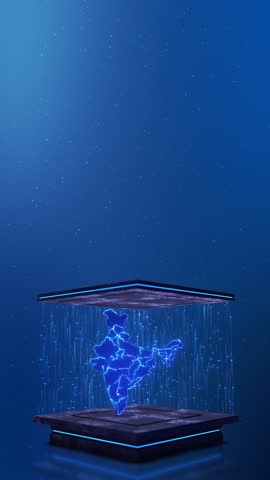 Futuristic Digital India country. Data Technology Globe India Country data background. Hud glitch, Cyber hacker business slideshows presentation, financial economic grid wireframe territory border