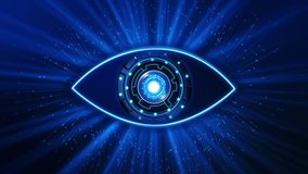 Digital technological HUD UI template. Robotics Modern cyberspace innovation. Human, robot eye. Sci Fi futuristic animation. AI Technology Animations, Program Codes Charts. Cyborg, Virtual Reality. - Powered by Shutterstock - Get 15% off with code: PIKWIZARD15