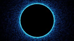 Abstract 4K animation of a dynamic black circle surrounded by rapidly swirling blue particles. Black hole, cosmic portal, sci-fi transition, energy vortex background - Powered by Shutterstock - Get 15% off with code: PIKWIZARD15