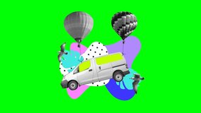 Animated Maximalist Van and Hot Air Balloons on Green Screen Retro Travel Adventure Motion Graphic Video - Powered by Shutterstock - Get 15% off with code: PIKWIZARD15
