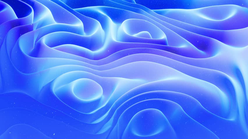 Beautiful abstract 3D surface with glitter sparkles, abstract 3d waves run on surface in loop. Blue gradient, soft matte material with light inner glow. Smoothly 4k video