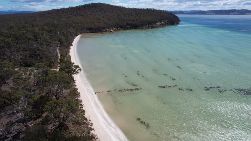 Aerial Shot Of Lime Bay Beach In Summer In Tasmania, Australia