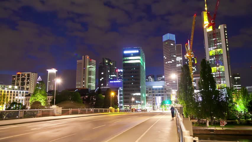 Frankfurt Germany Timelapse, City Traffic Light Leaks