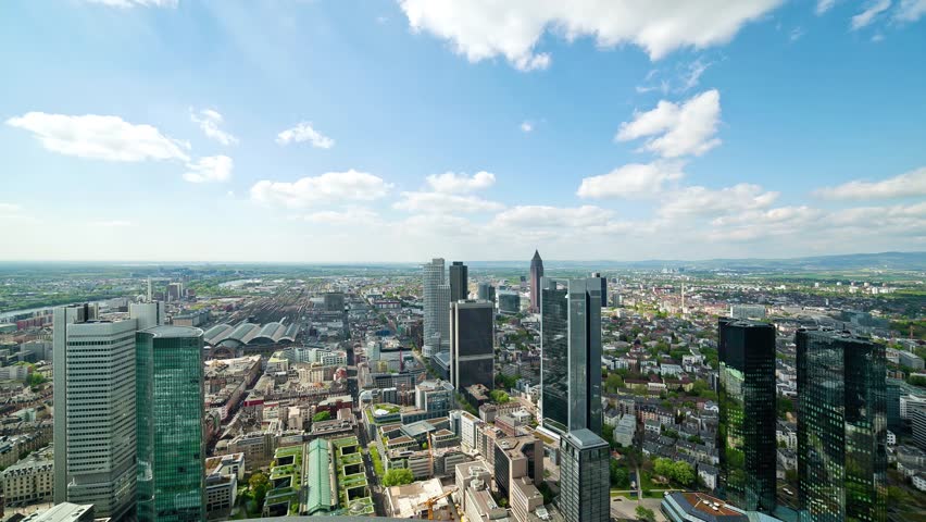 Frankfurt Germany Skyline Timelapse, Above City Panorama
