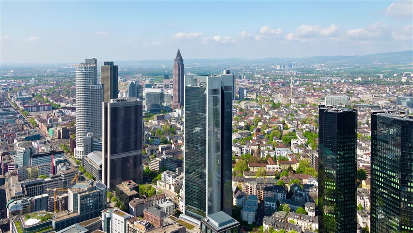 Frankfurt Germany Skyline Timelapse, Above Business City Daytime