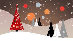 Retro mid century modern christmas tree with falling snow and geometric shapes in beige xmas winter landscape, seamless loop flat vector holiday animation - Powered by Shutterstock - Get 15% off with code: PIKWIZARD15