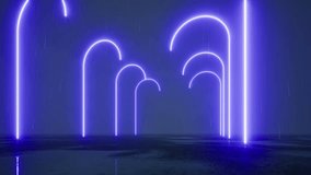 Glowing neon arc with blue light trails and golden sparkles creates a magical 3D effect perfect for dynamic digital backgrounds and modern tech designs 4k. 3D Illustration - Powered by Shutterstock - Get 15% off with code: PIKWIZARD15