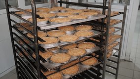 Commercial Bakery Trays Full Of Golden Pies. Bakery production - Powered by Shutterstock - Get 15% off with code: PIKWIZARD15