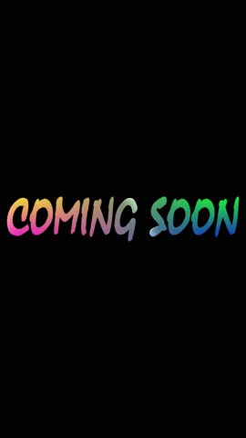 Coming soon text with rainbow colors on black background