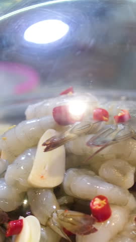 Shrimp garlic chili Prawns with garlic, beans, onions, and chili