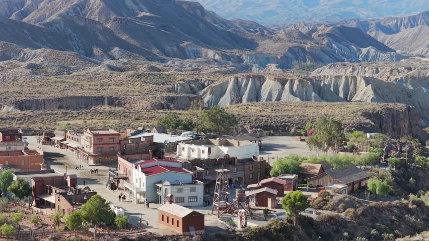 Wild West in Andalusia: Aerial View of the Mini Hollywood Oasys Western Theme Park in the Arid Tabernas Desert, Southern Spain	