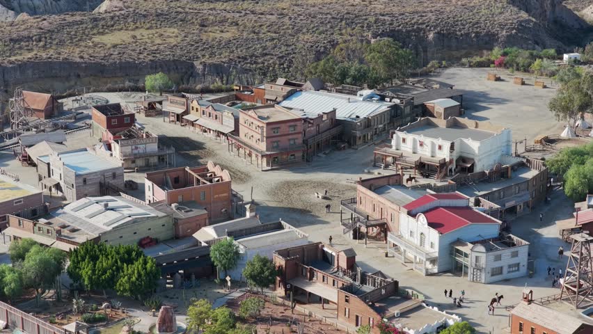 Wild West in Andalusia: Aerial View of the Mini Hollywood Oasys Western Theme Park in the Arid Tabernas Desert, Southern Spain	