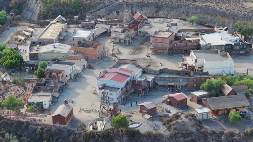 Wild West in Andalusia: Aerial View of the Mini Hollywood Oasys Western Theme Park in the Arid Tabernas Desert, Southern Spain	