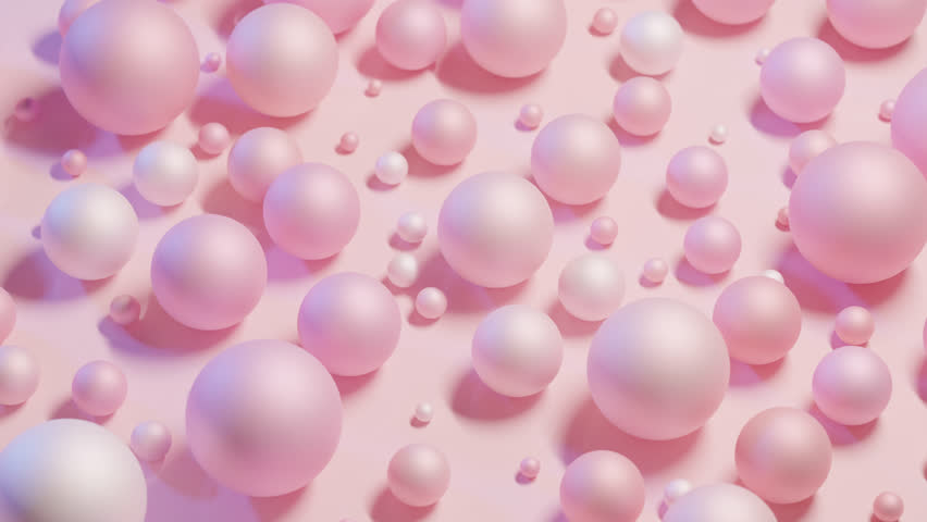 Abstract 3d spheres loop animation. Modern bright background, seamless motion design, screensaver, backdrop. 4k animated banner. random balls, particles, bubbles, pink colors