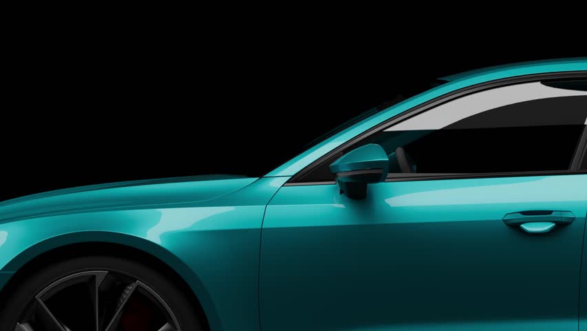 Luxury Car Paint Color Change Animation on Dark Studio Background, Vehicle Side Panel Close-Up. 3D render