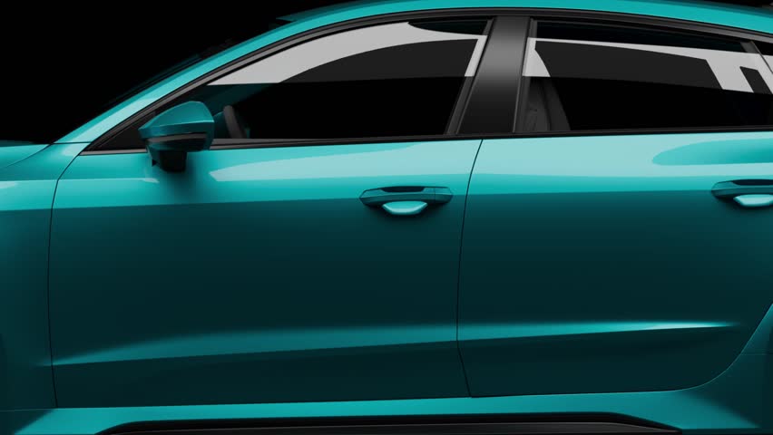 Luxury Car Paint Color Change Animation on Dark Studio Background, Vehicle Side Panel Close-Up. 3D render
