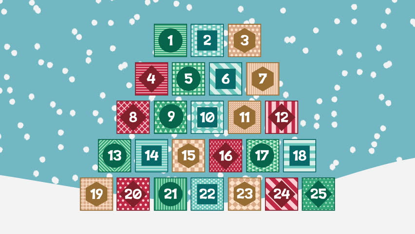 Advent Calendar Day 12 Opening Zoom Reveal to Green Screen Chroma key Background Transition Graphic Animation in Winter Landscape with Snow - 4K Horizontal Video 5 seconds 