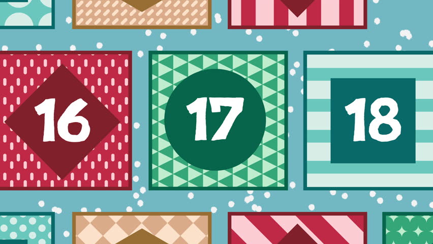 Advent Calendar Day 17 Opening Zoom Reveal to Green Screen Chroma key Background Transition Graphic Animation in Winter Landscape with Snow - 4K Horizontal Video 5 seconds 