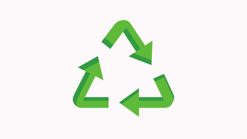 Animation icon features a green recycling symbol made of three curved arrows forming a continuous loop, representing reuse, waste reduction, and environmental responsibility. Its clean and modern styl