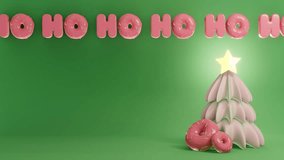 Horizontal Christmas New Year Xmas winter tree Hohoho animation lettering infographic copy space star donut sprinkles pastel pink green kawaii festive December magic sparkle gloss render 3D greeting - Powered by Shutterstock - Get 15% off with code: PIKWIZARD15