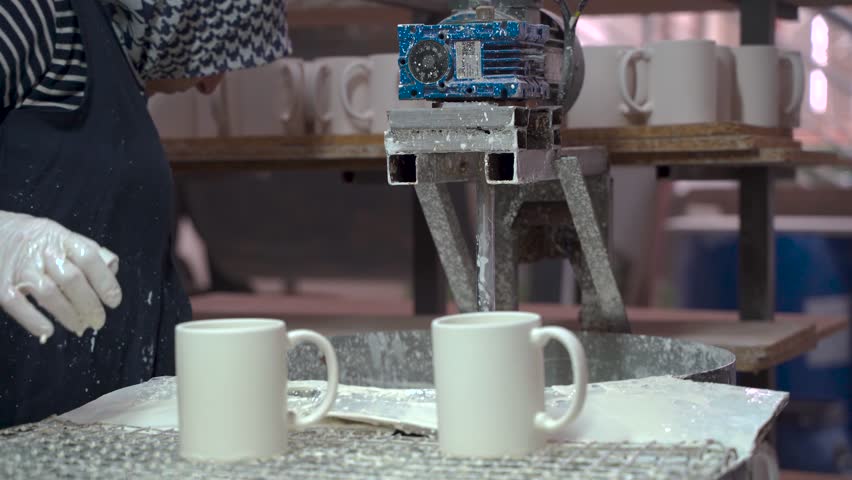 White ceramic mugs without final coating in factory