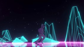 Retro Futuristic Astronaut Running Under Neon Palm Tree in Synthwave Landscape - Powered by Shutterstock - Get 15% off with code: PIKWIZARD15